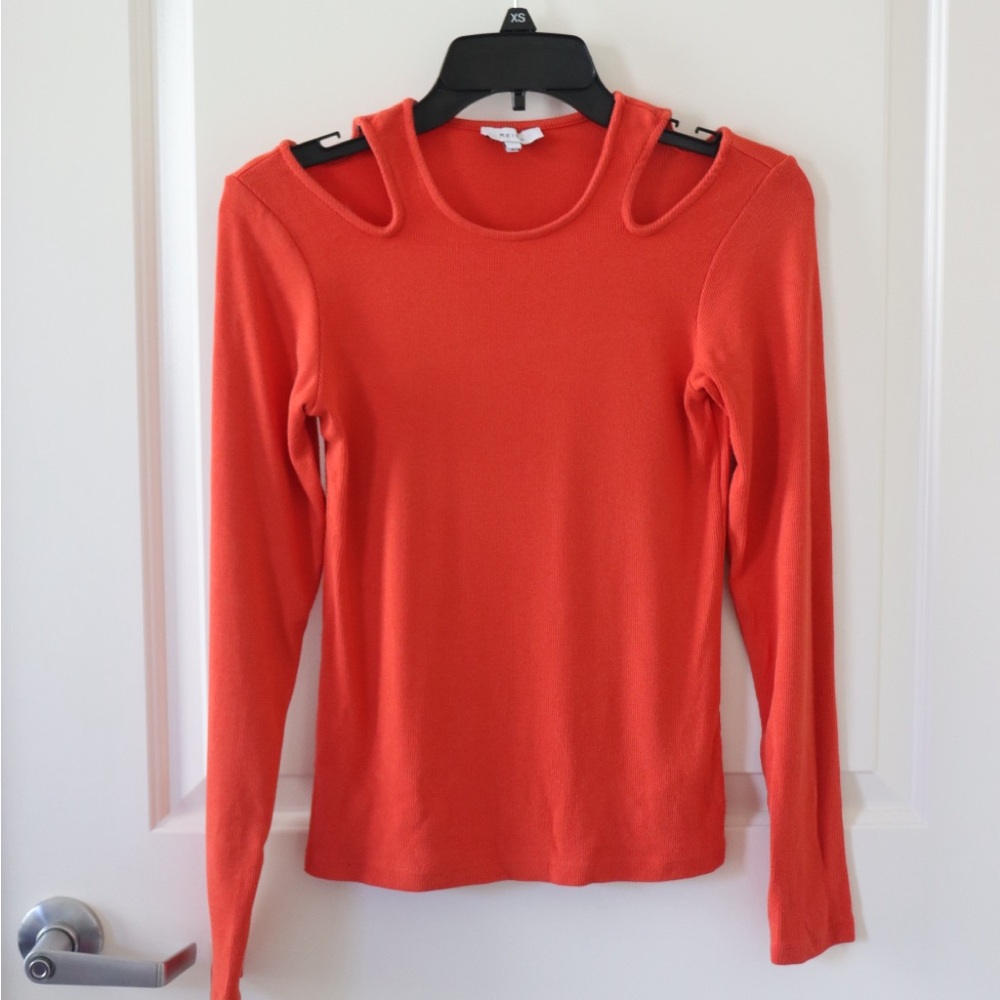 SOLD-Reiss Cutout-Shoulder Long Sleeve Top - Orange